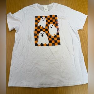 DOE Womens Size 2XL White Graphic Print Halloween T-Shirt Ghosts NWT